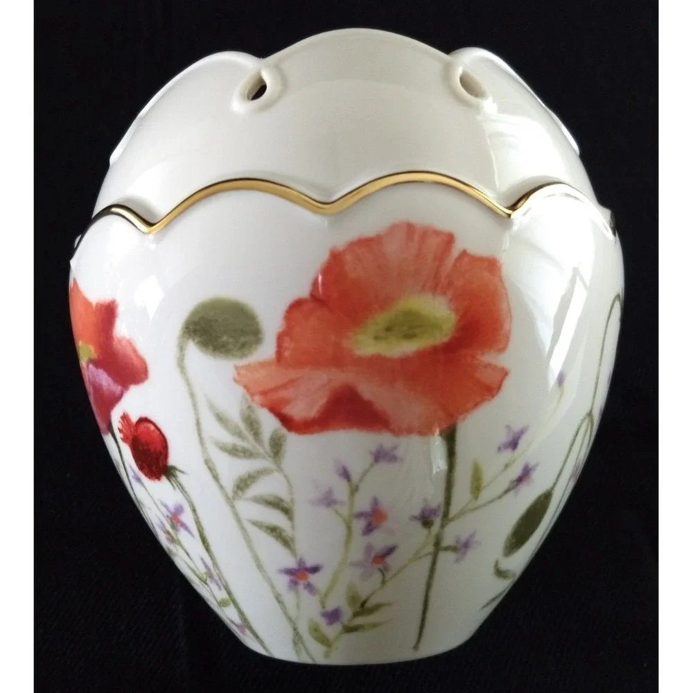 Lenox Poppies on Pink Vase Collection Hand Painted‎ 24K Gold Trim BRAND NEW